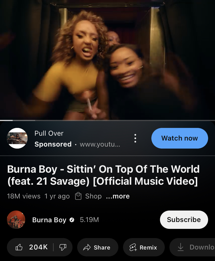 Sittin’ on top pf the world Burna Boy ft 21Savage (Nigeria/USA)